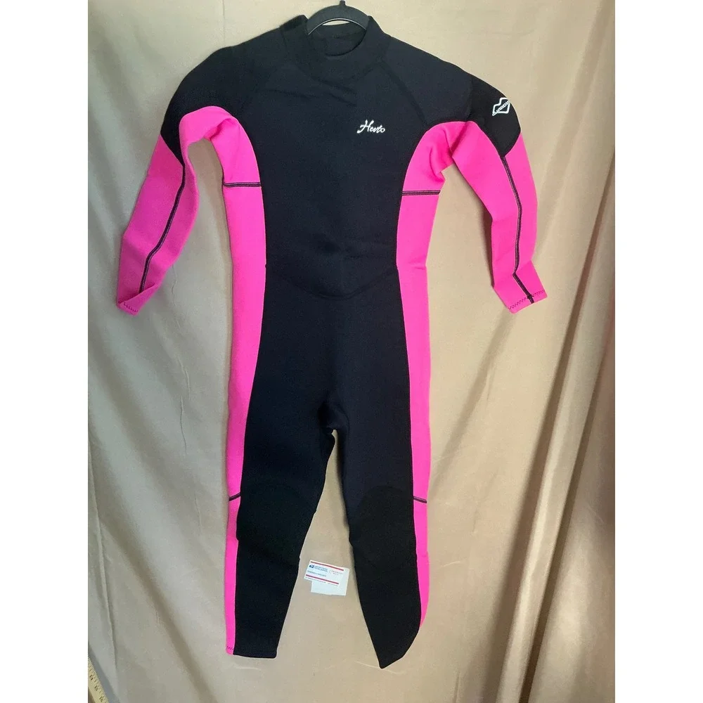 Hevto Wetsuit Kids Size 12 Black Pink NEW 3/2mm Neoprene Back Zip Full Body